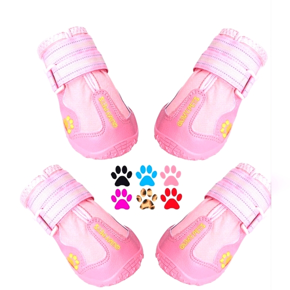 QUMY Pink Dog Winter Snow Rain Heat Mud Paw Protector Shoes S 7 (63-75lbs) NWB - Picture 1 of 10